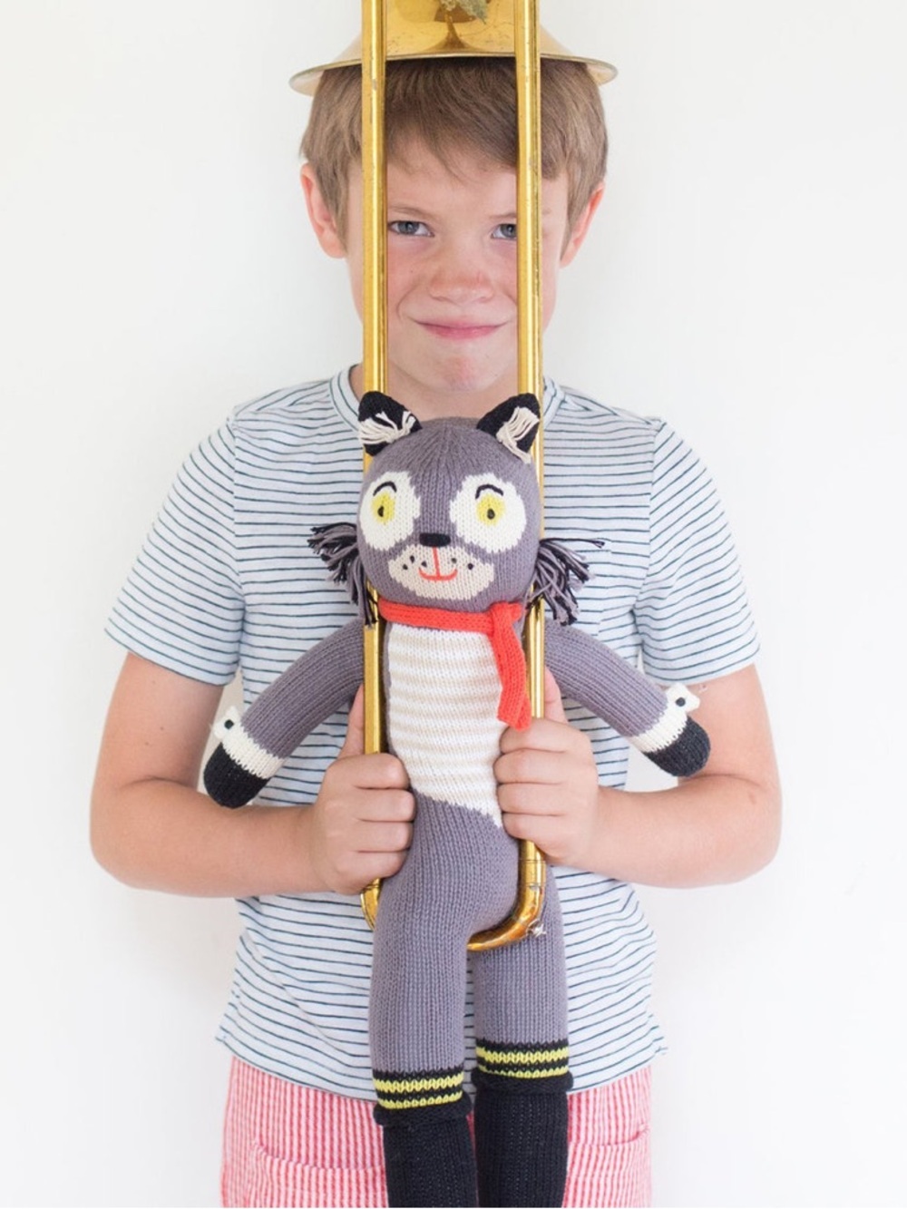 Blabla Kids Beauregard The Wolf Cotton Hand Knit 18 inch Stuffed Animal doll - Picture 2 of 6